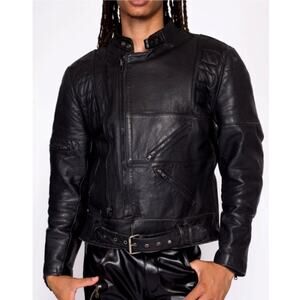 Steinmark L Wilsons $650 Heavy LEATHER Motorcycle Jacket Rider Safety Black 44